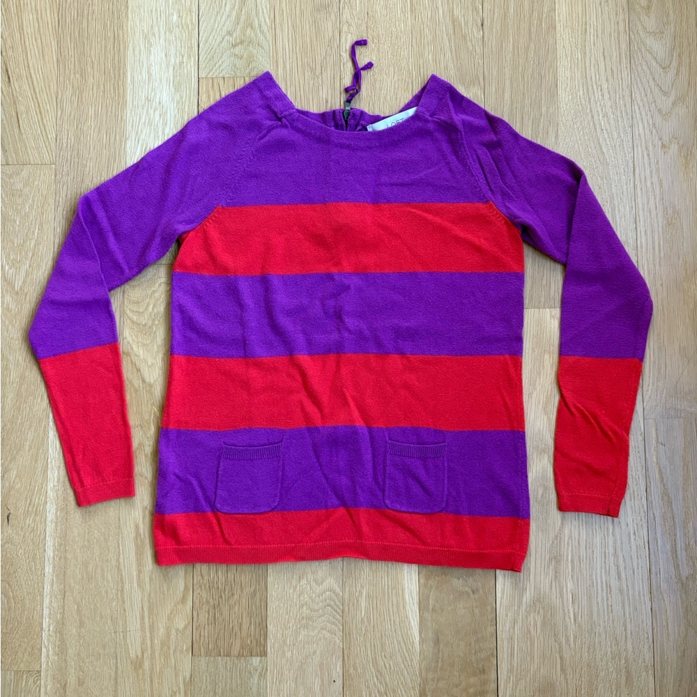 LOFT Color Block Stripe Purple Red Sweater - XXS Petite